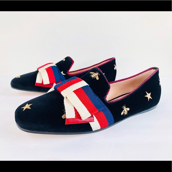 GUCCI Sylvie Bee Velvet Bow Ballet Flat Loafer - Picture 12 of 13